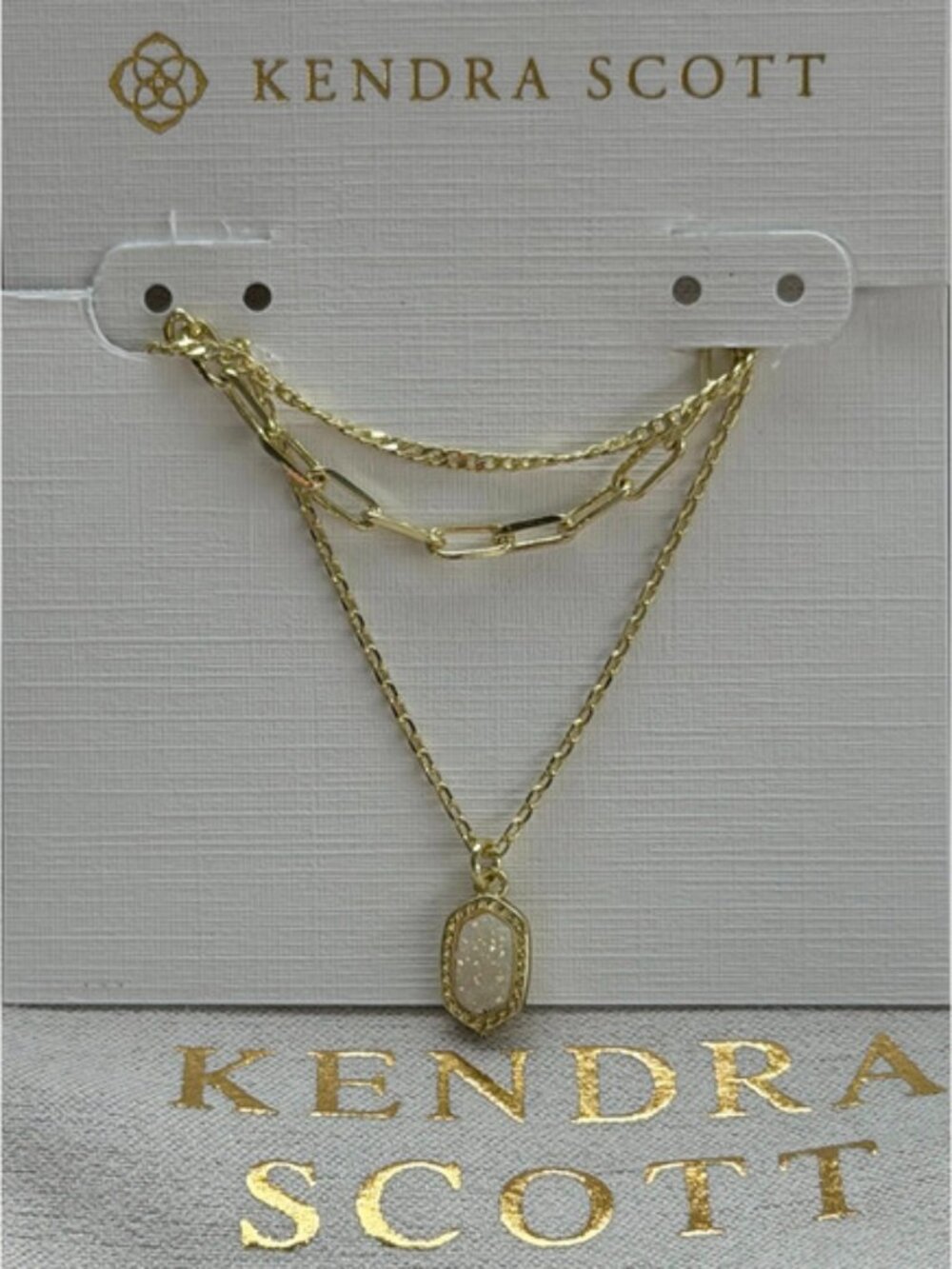 Kendra Scott Multi‑Layer White Druzy Gold‑Tone Stacked Necklace